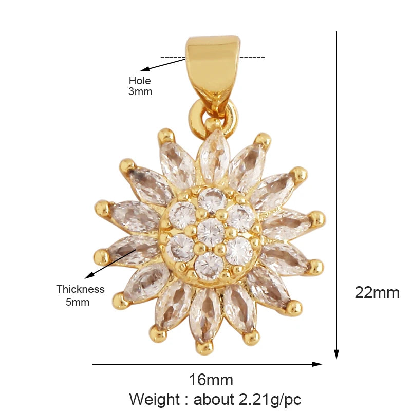 Sweet Colorful Sun Rose Flower Charm Pendant 18K Gold Necklace