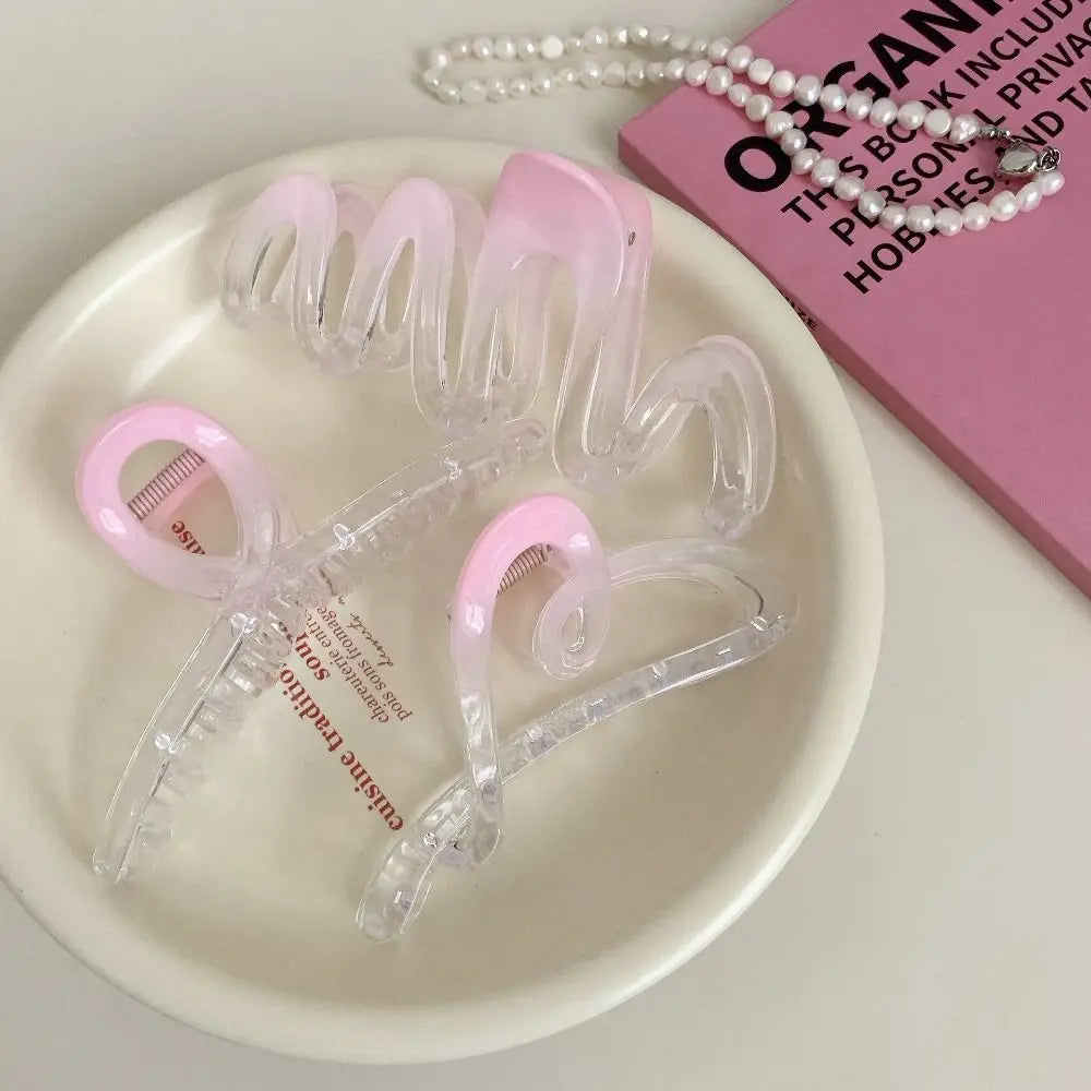 Fashion Pink Gradient Hair Clip Butterfly Bow Shark Clip for Women