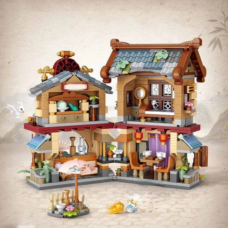 Street View Mini Building Blocks Gift Set – Izakaya Shaved Ice Shop, Takoyaki Shop, Coffee Shop and Panda Tea House