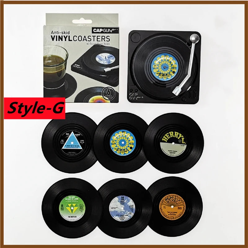 Retro Vinyl Record Coasters Set - Heat Resistant Anti Slip Drink Mats for Home Decor - Available in 6 4 2 Pieces