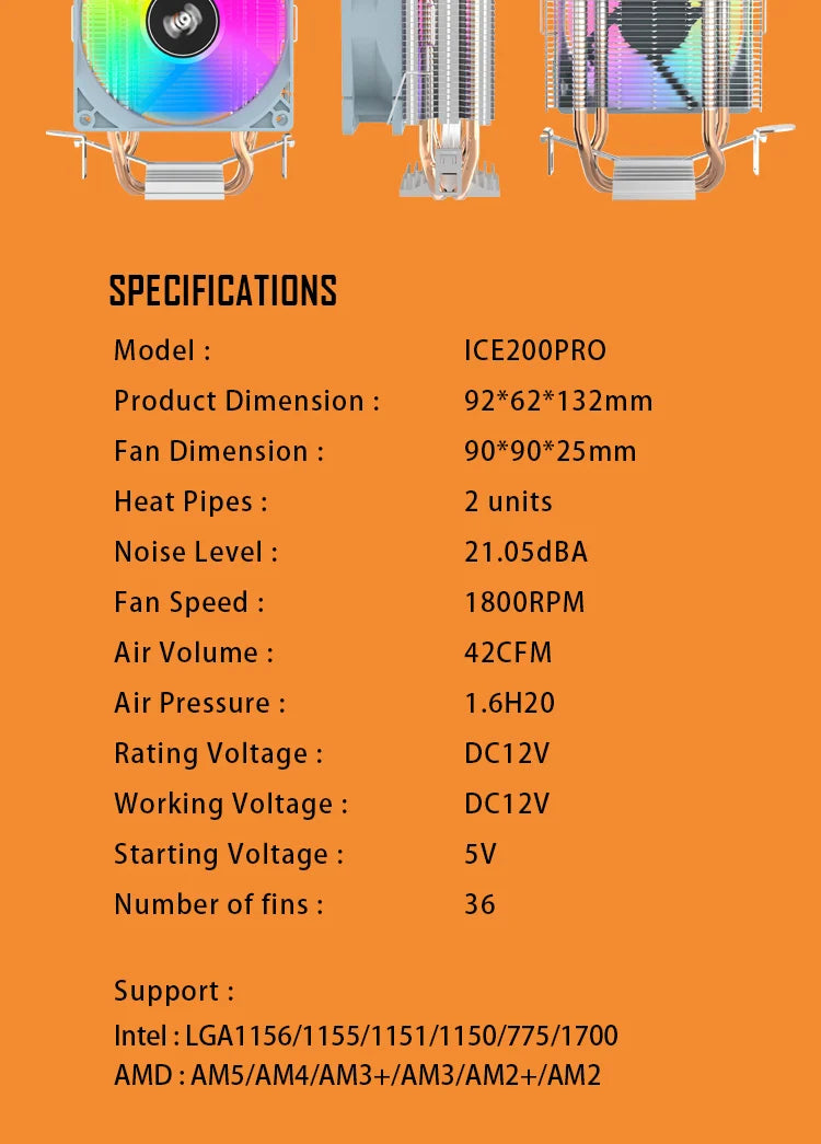 Aigo ICE200PRO Air CPU Cooler with 2 Heatpipes and PWM Fan