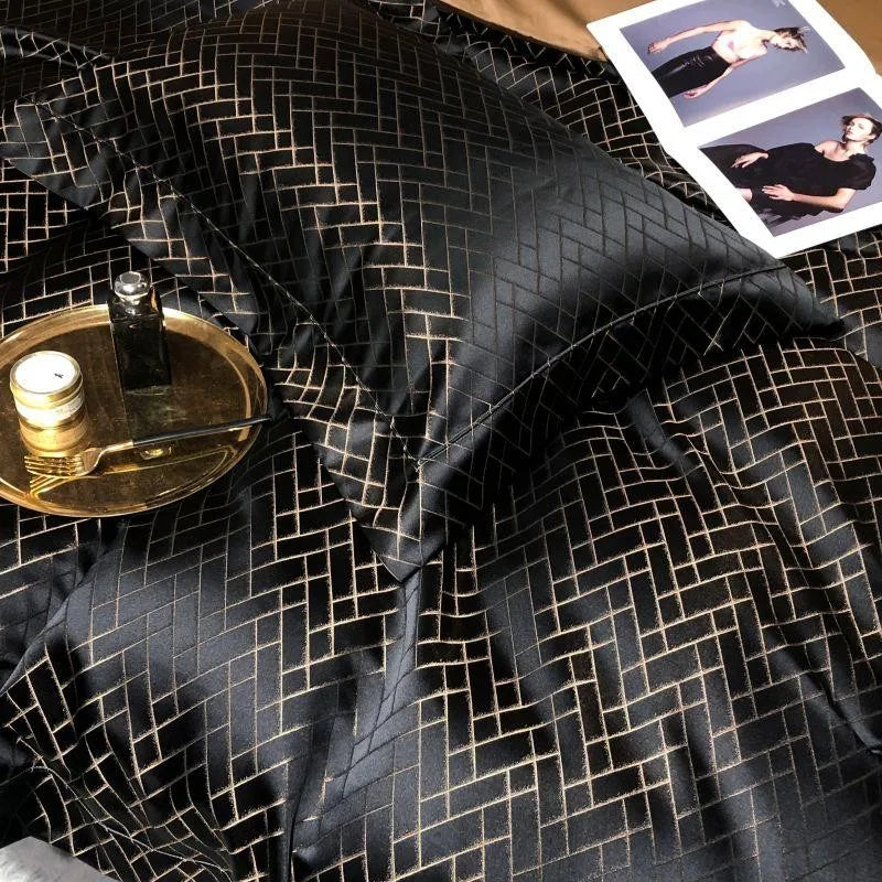 4/6Pcs Luxury Black Gold Jacquard Egyptian Cotton Duvet Set