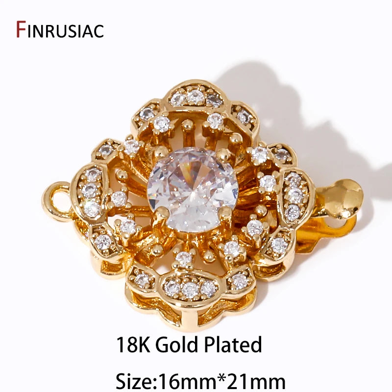 Multi Styles 18K Gold Plated Brass Flower Safety Clasps for DIY Jewelry