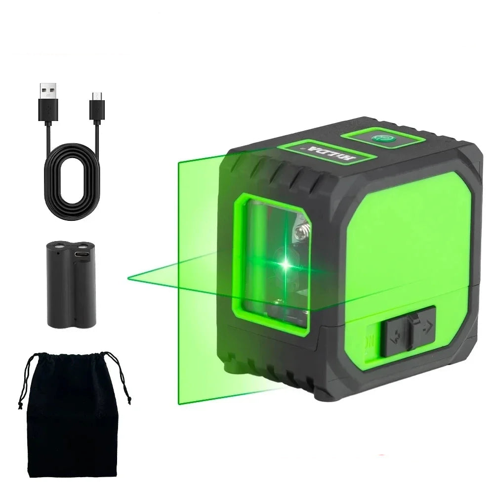 HILDA 2 Lines Mini Laser Level Green Beams USB Charging