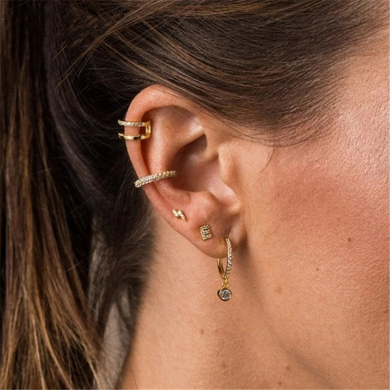 Simple Metal 925 Sterling Silver Letter Earrings with Zircon