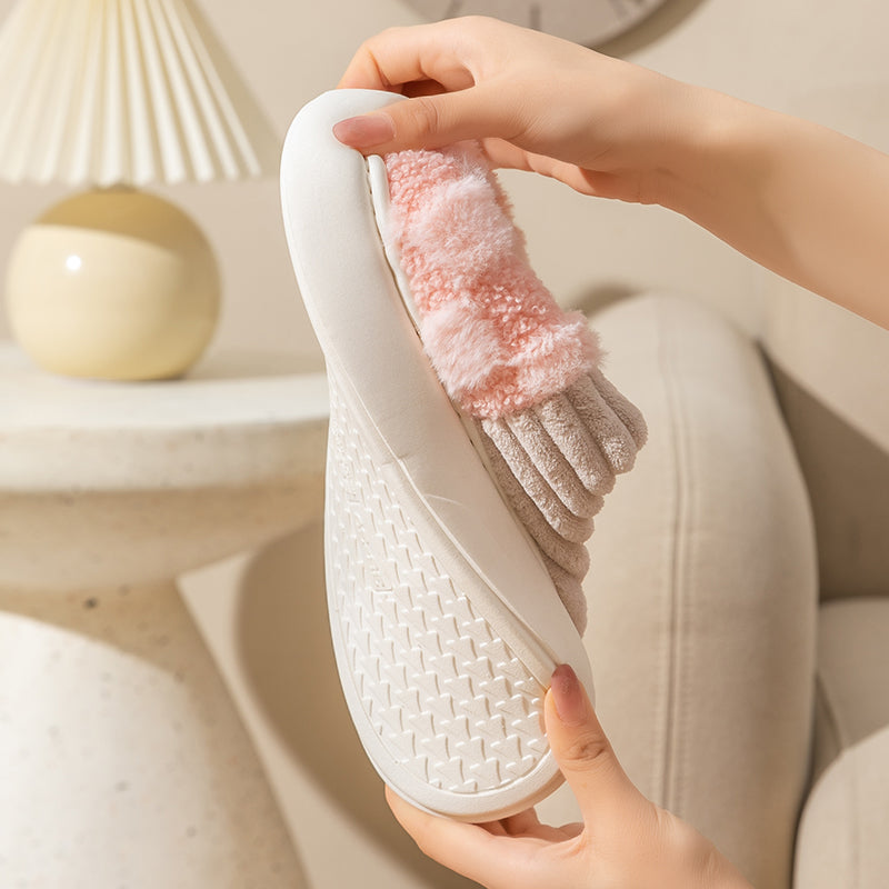 Fashion Couple Winter Toe Wrap Warm Plaid Cotton Slippers