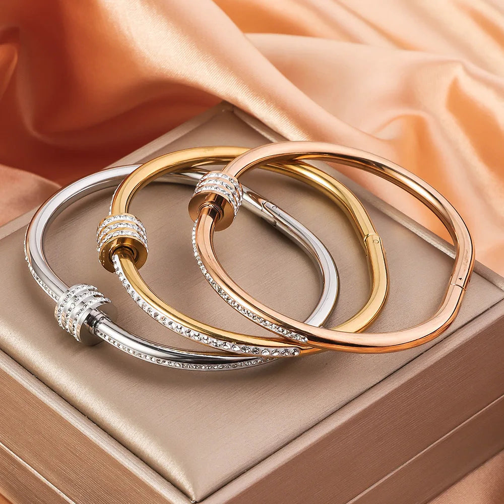 RAKOL Simple 316L Nail Light Luxury Titanium Steel Bracelet for Women High Quality Non-fading Hand Jewelry