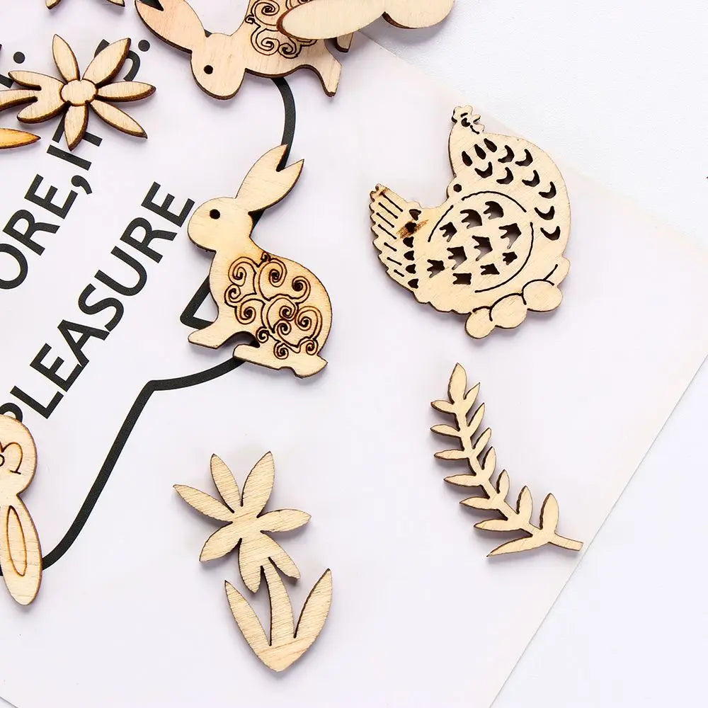 50pcs Happy Easter Rabbit Eggs Wooden Craft Ornaments