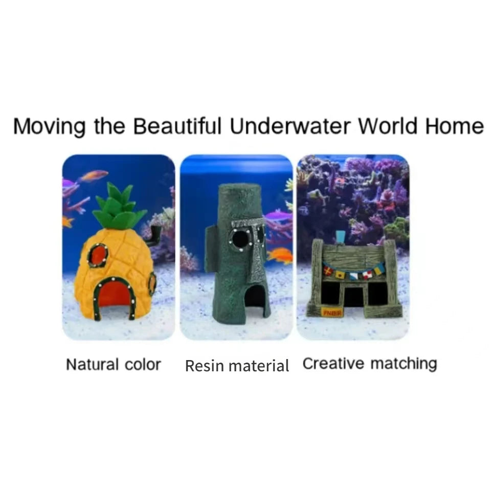 Fish Tank Decor Cartoon Figures Ornaments Simulation Resin Pineapple House Fish Tank Decoration Landscaping Aquarium Accessories