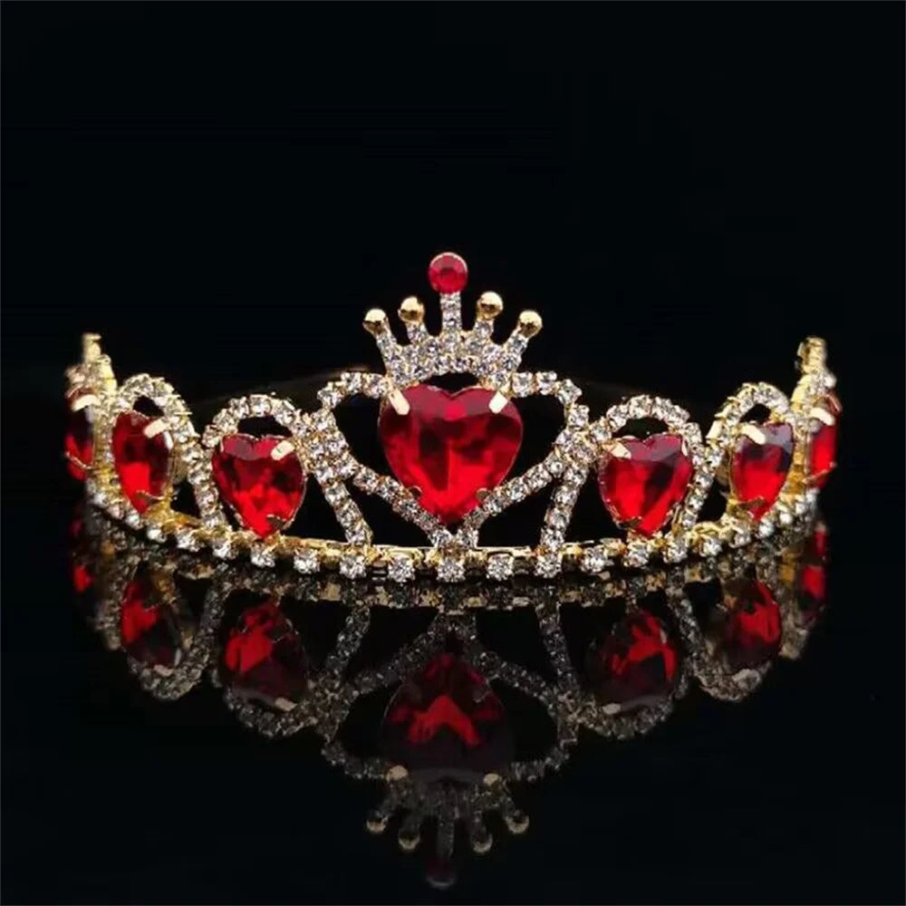 Baroque Ladies Party Hair Jewelry Bridal Wedding Tiara Red Love Crystal Crown