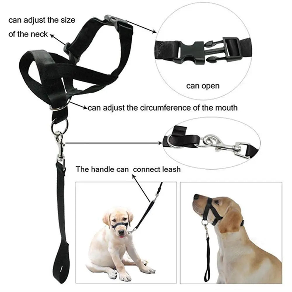 Adjustable Anti Barking Dog Halter Non Pull Nylon Leader Harness Dog Head Collar Dog Halter Dog Muzzle