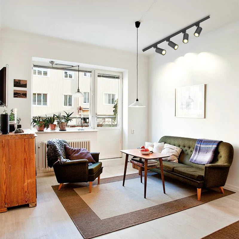 Dimmable GU10 Track Light Set Smart Home Spotlights Adjustable Ceiling Rail Lighting for Kitchen and Living Room