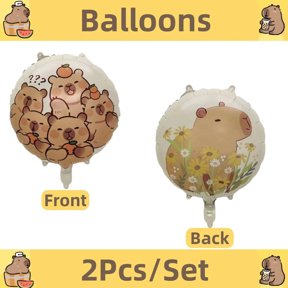 Capybara Birthday Decorations Balloons Cute Tableware Set