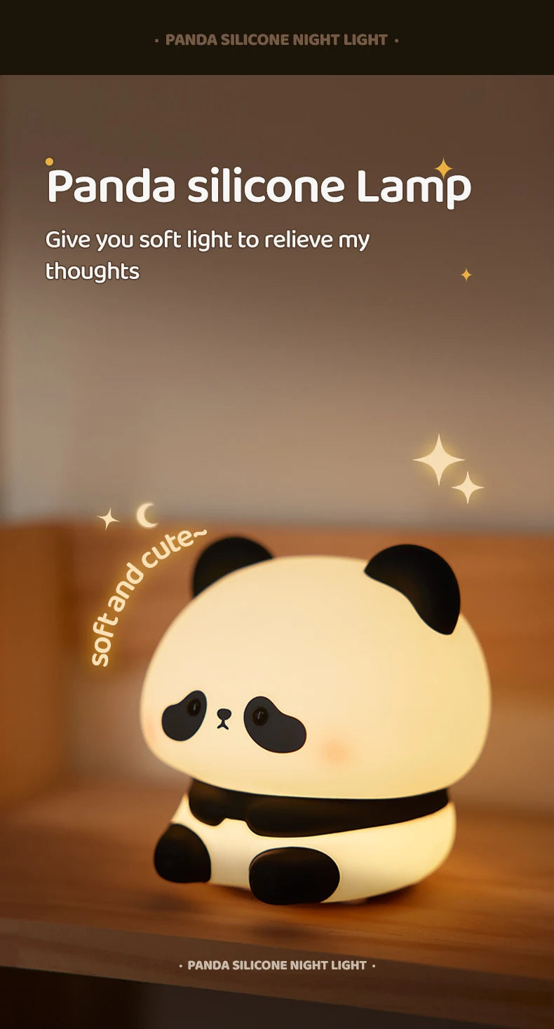 Panda LED Night Light Cute Silicone Touch Lamp USB Rechargeable Bedroom Decor Perfect Children's Gift