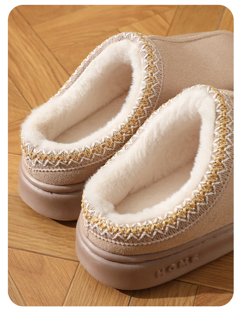 Home Soft Plush Slippers Women Winter Non-Slip Cotton Slides Plus Size 45 Warm Thick Bottom