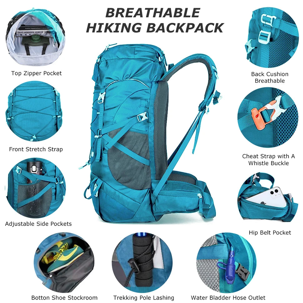 50L Travel Backpack | Hiking Pack with Rain Cover
