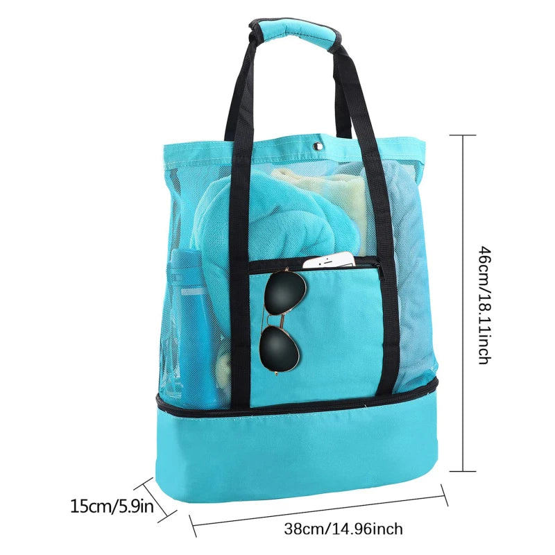 Beach & Picnic Mesh Cooler Bag – Transparent Double-Layer Insulated Tote for Women, Travel & Swim Gear