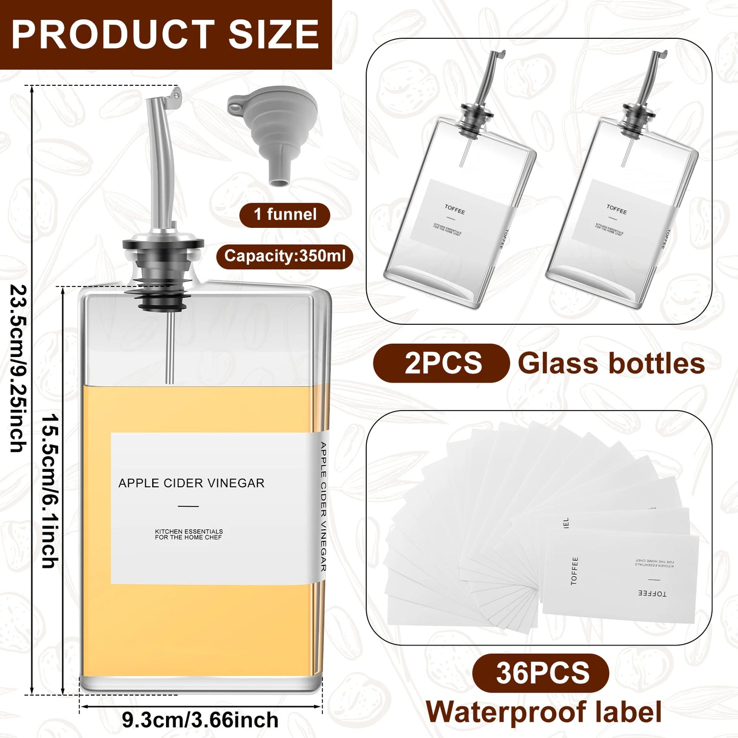 Glass Olive Oil and Vinegar Dispenser Bottle 350ml with Sort Sticker Stylish Kitchen Gadget