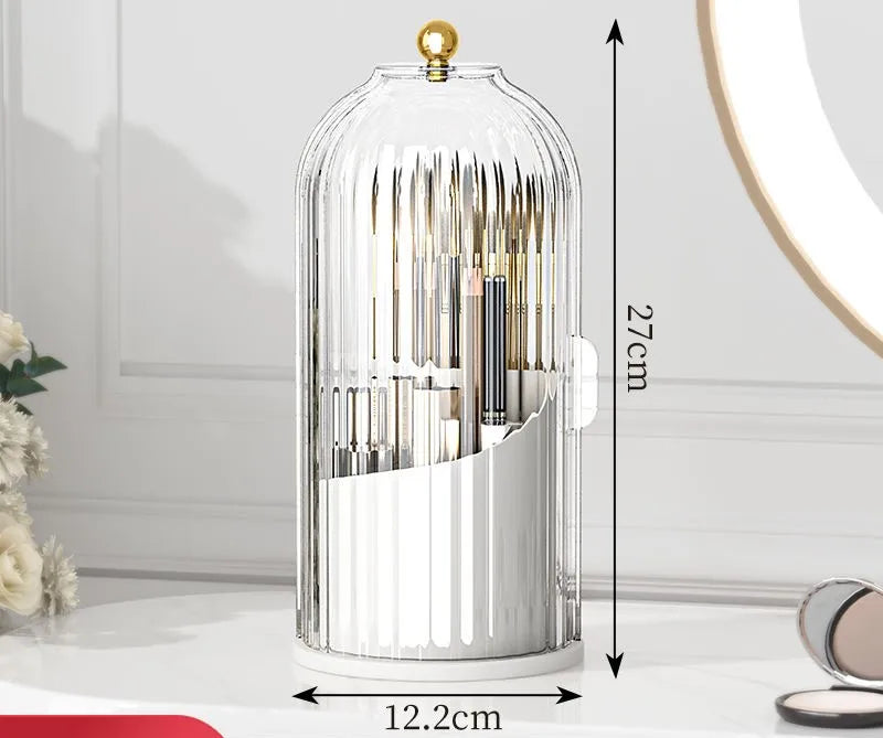 Makeup Brush Holder with Lid Diamond Birdcage 360 Rotating Organizer