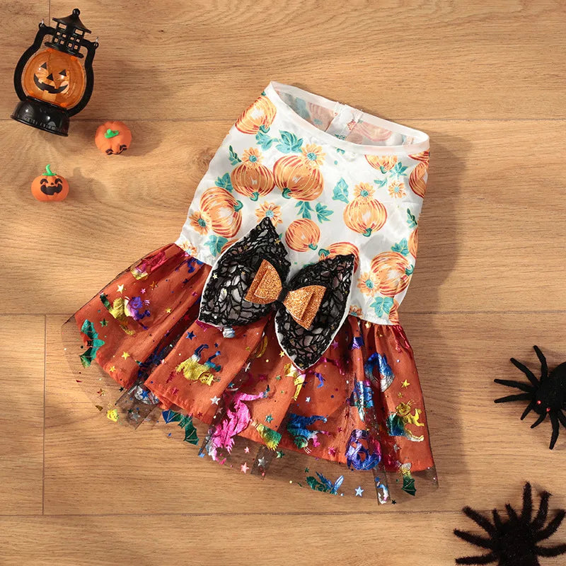 Halloween Dog Dress Pumpkin Pet Costume Party Outfit for Small Medium Large Dogs