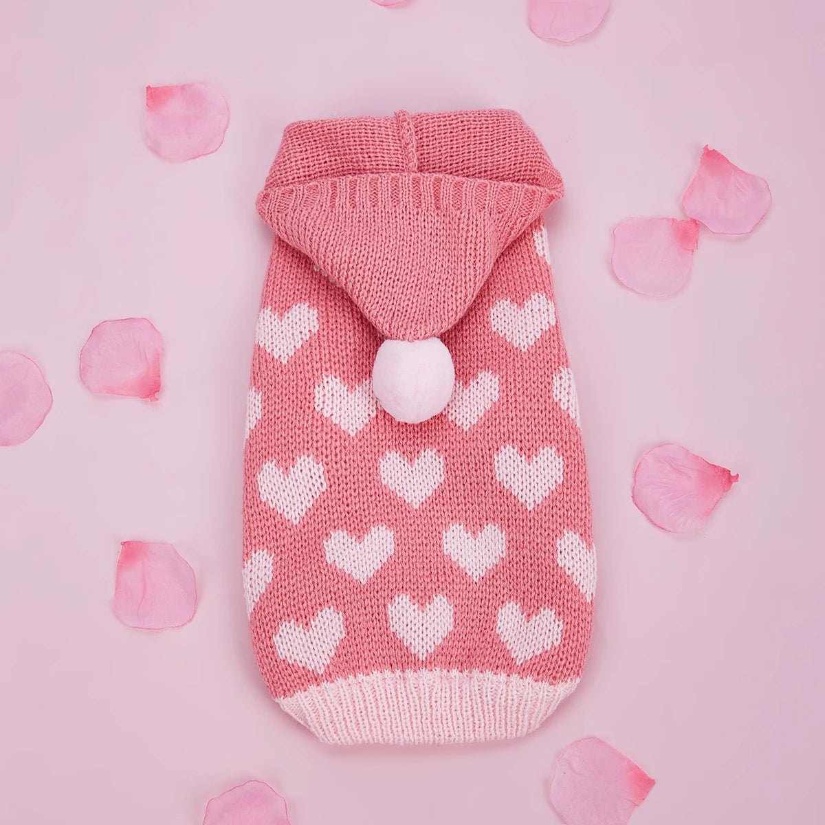 Dog Sweaters Everyday and Valentine's Day Hooded Turtleneck Pink for Small Medium Dogs
