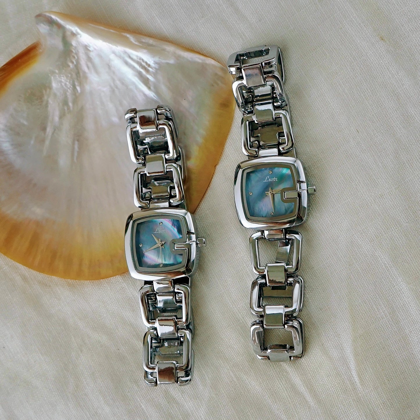 1pc Women's Elegant High-End Luxury Quartz Watch, Rhinestone & Mother Of Pearl Dial, Stainless Steel Band