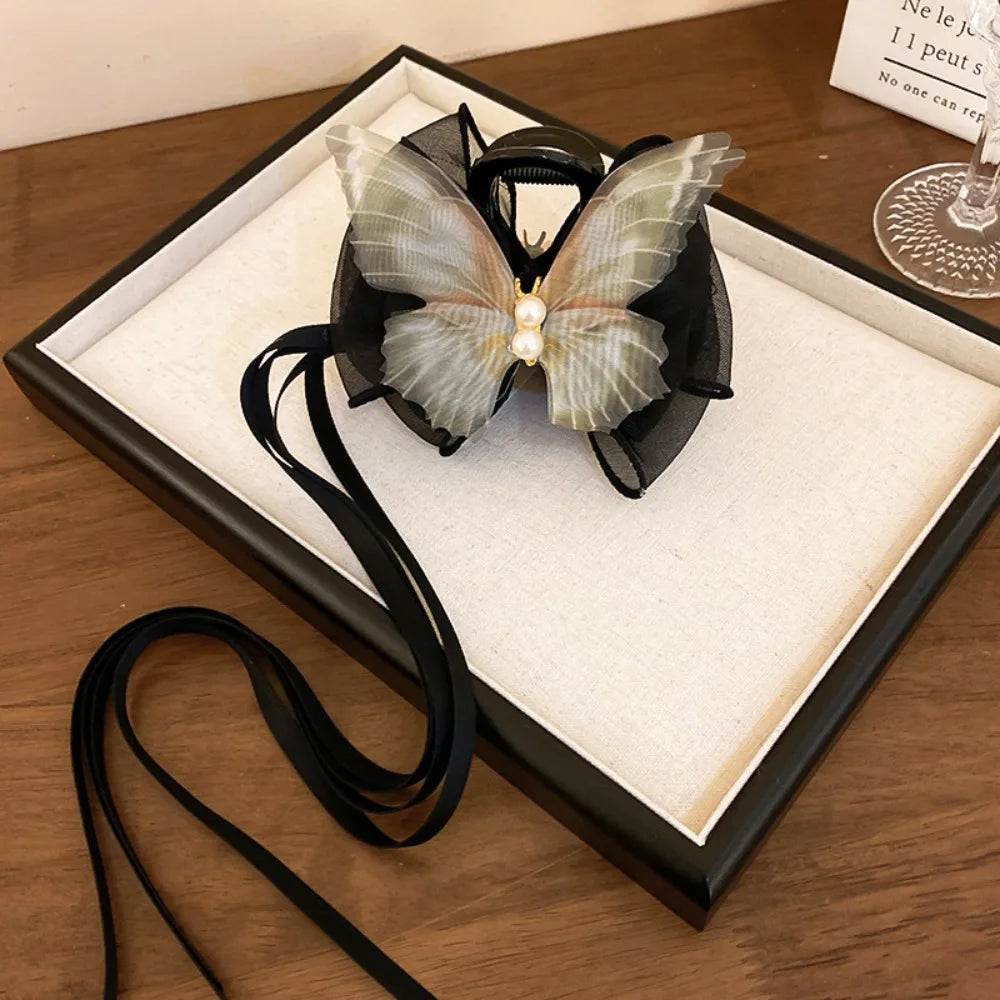 Fashion Mesh Butterfly Hair Claw Ribbon Bowknot Shark Clip Women