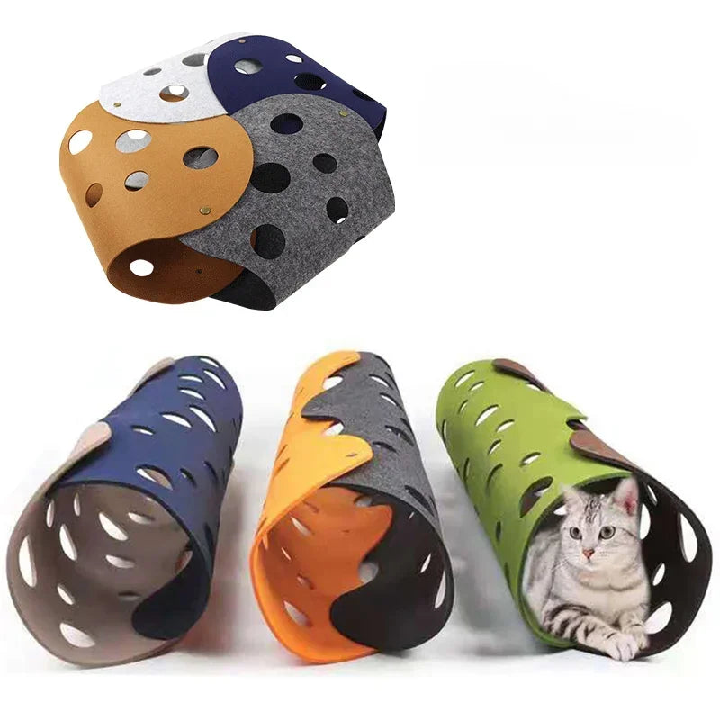 Splicing Cat Toy Felt Pom Nest Deformable Kitten Tunnel Collapsible Tube House Tunnel Interactive Pet Pusscat Security Sense