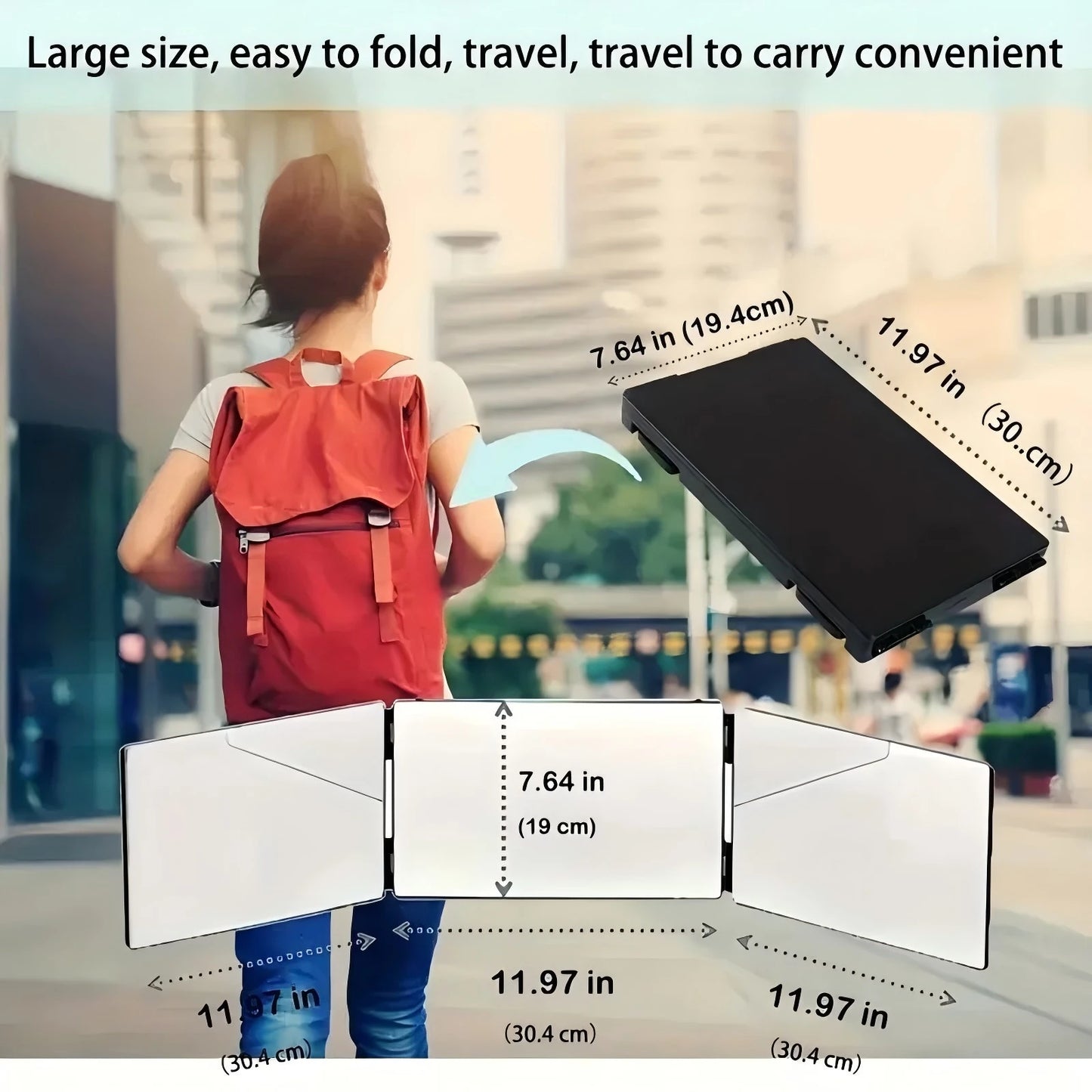 Tri-Fold Wall Mounted Makeup Mirror with Magnification - Portable Styling Mirror for Travel, Bedroom and Bathroom Use