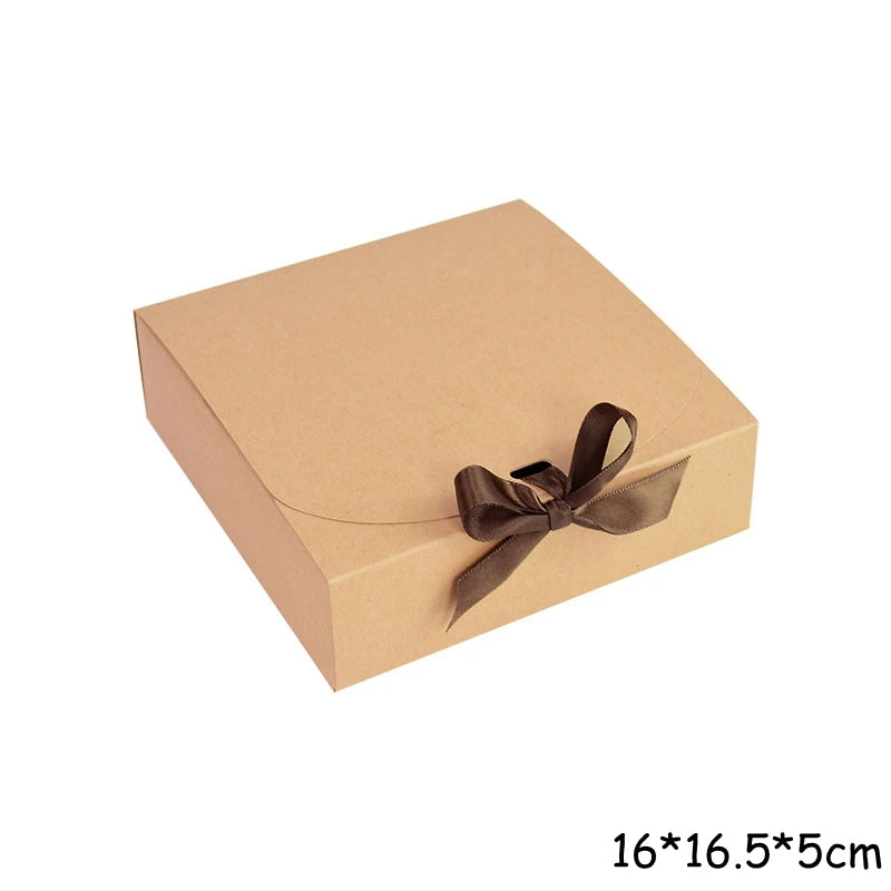 5 Piece Black and White Kraft Paper DIY Gift Box Set with Bow Ribbon for Weddings and Parties