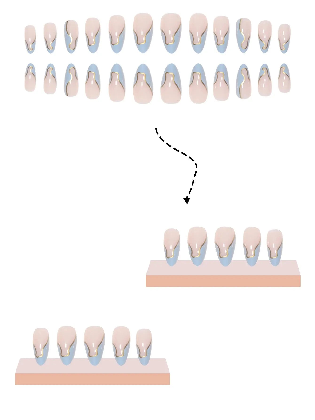 24 Pieces Long Almond Irregular French Style ABS Glossy False Nails