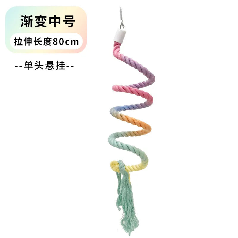 Colorful Parrot Cotton Rope Hanging Braided Budgie Bird Cage Cockatiel Toy Pet Stand Accessories Ladder Swing Supplies