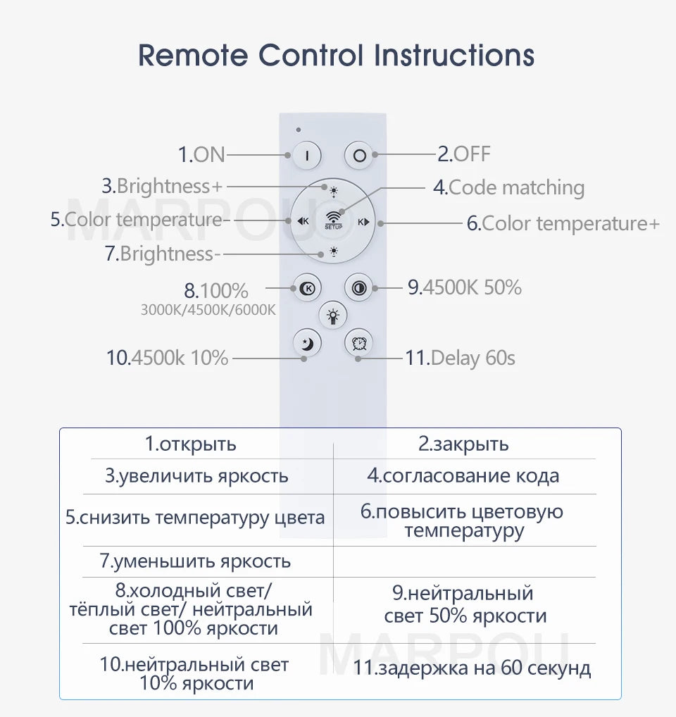 MARPOU Smart Ceiling Lamp LED Dimmable Light with Remote