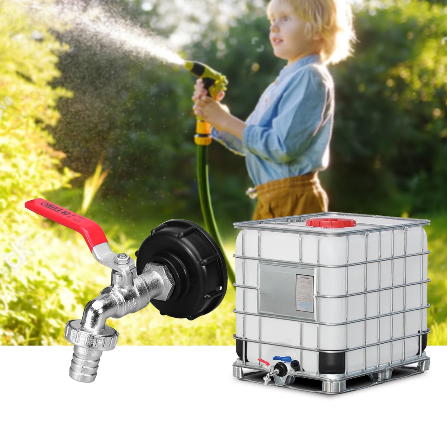 Adaptador de grifo de tanque IBC duradero de 1 pieza, rosca gruesa S60*6 a conector de 1/2'' 3/4'', válvula de repuesto para grifo de jardín y hogar