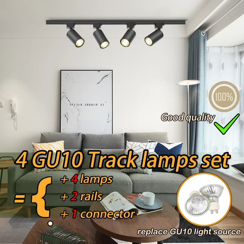 Dimmable GU10 Track Light Set Smart Home Spotlights Adjustable Ceiling Rail Lighting for Kitchen and Living Room