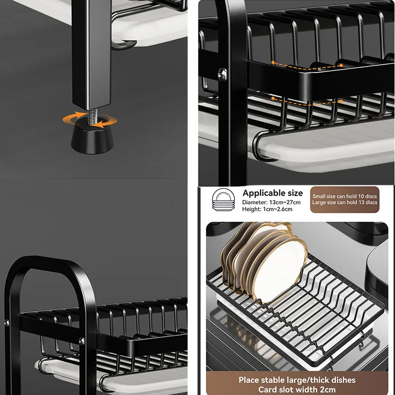 2-Tier Compact Dish Drying Rack Set with Drainboard Large Rust-Proof Dish Drainer and Utensil Holder for Efficient Kitchen Organization