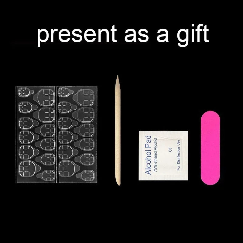 24 Pcs Fake Nails with Design White French Glitter Press On Nails