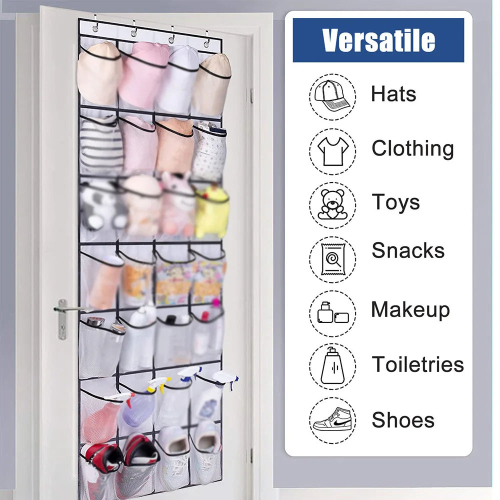 1x 24 Grid Wall-Mounted Sundries Shoe Organiser Rack Clear Mesh Pockets