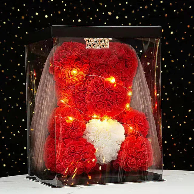 25cm Artificial Rose Teddy Bear Gift Box for Romantic Occasions Valentine's Day Anniversary Wedding Party Supplies