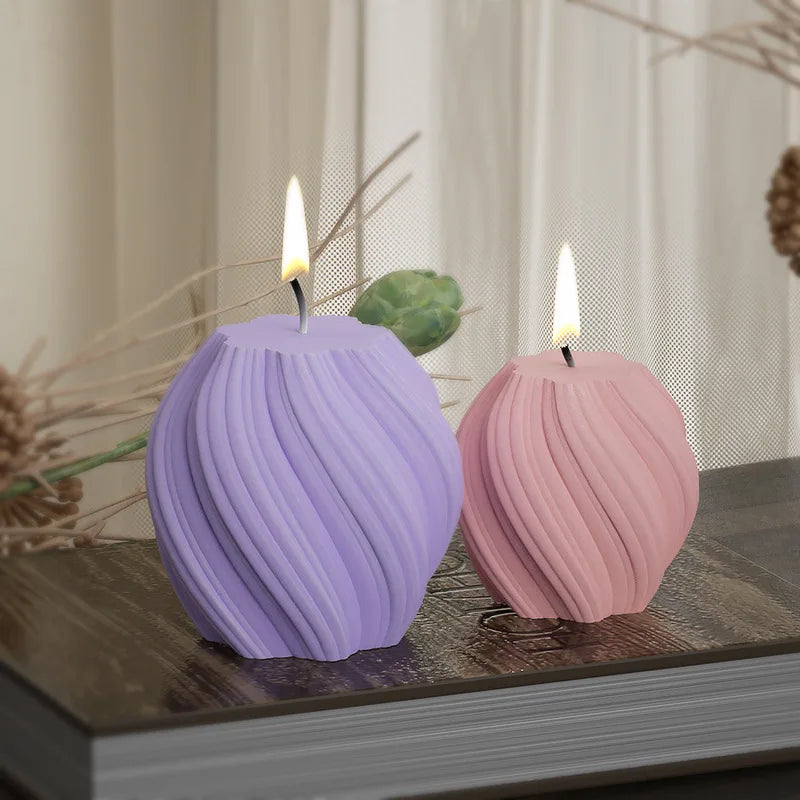 3D Rotating Pillar Candle Silicone Mold Geometric Wave Design
