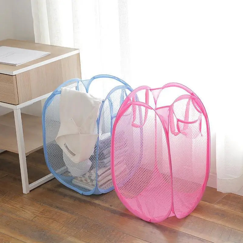 Foldable Color Mesh Clothes Basket for Easy Laundry Storage
