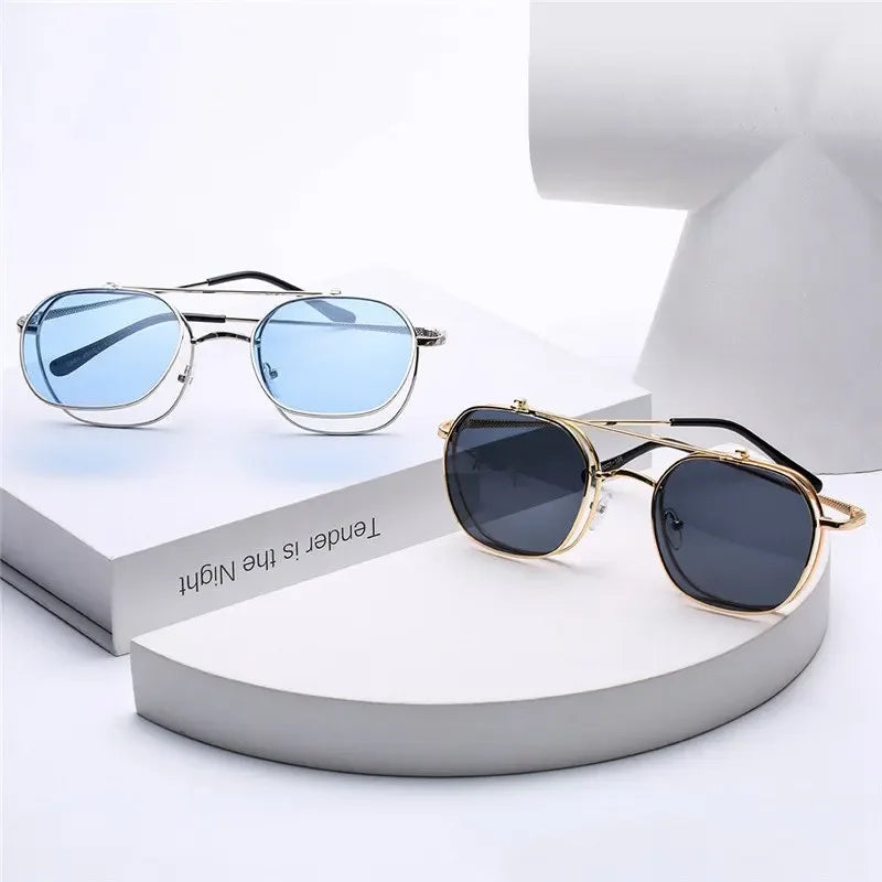 Vintage Flip Up Punk Round Sunglasses UV400 Retro Shades for Women