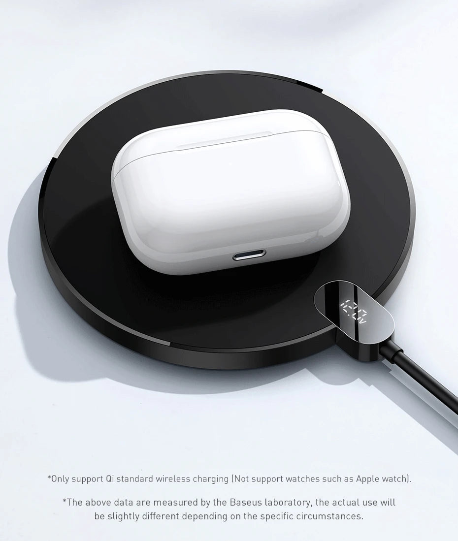 Baseus 15W Fast Wireless Charger Pad with LED Display for iPhone 15 14 and Samsung Devices