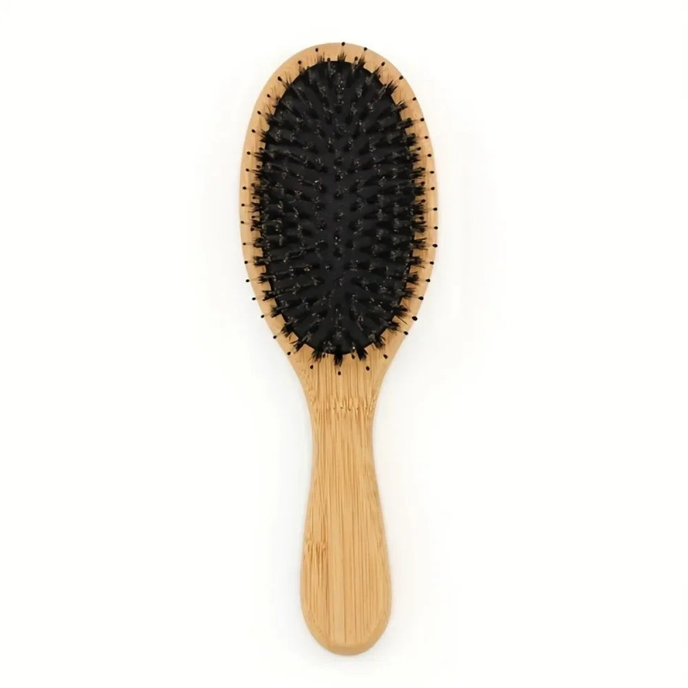 Natural Boar Bristle Hair Brush with Bamboo Handle and Scalp Massage