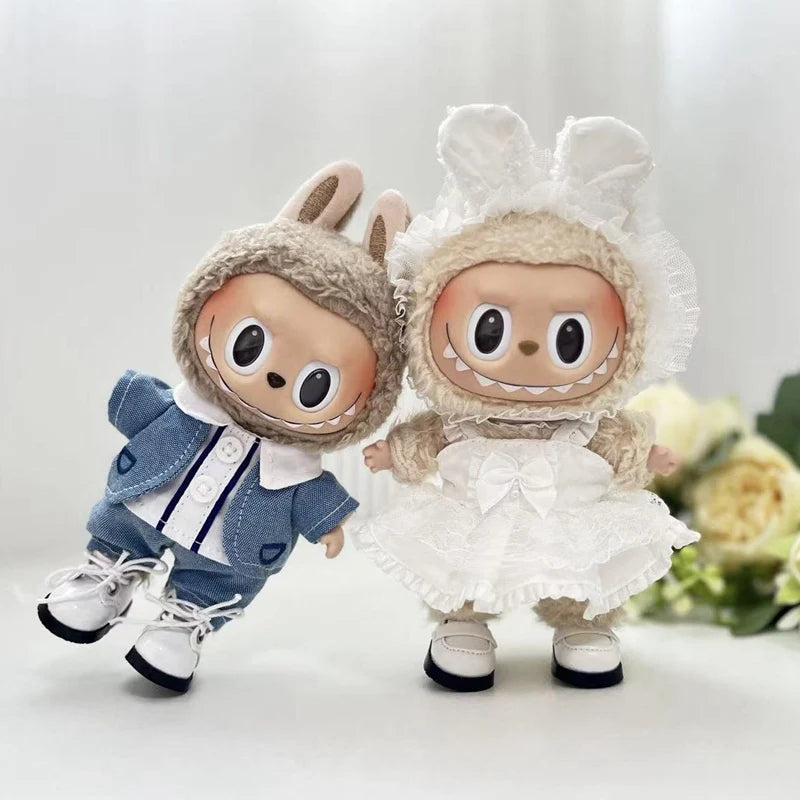 17cm Cute Mini Plush Doll Shark Onesie Clothes Outfit Accessories for Kpop Exo Labubu Dolls