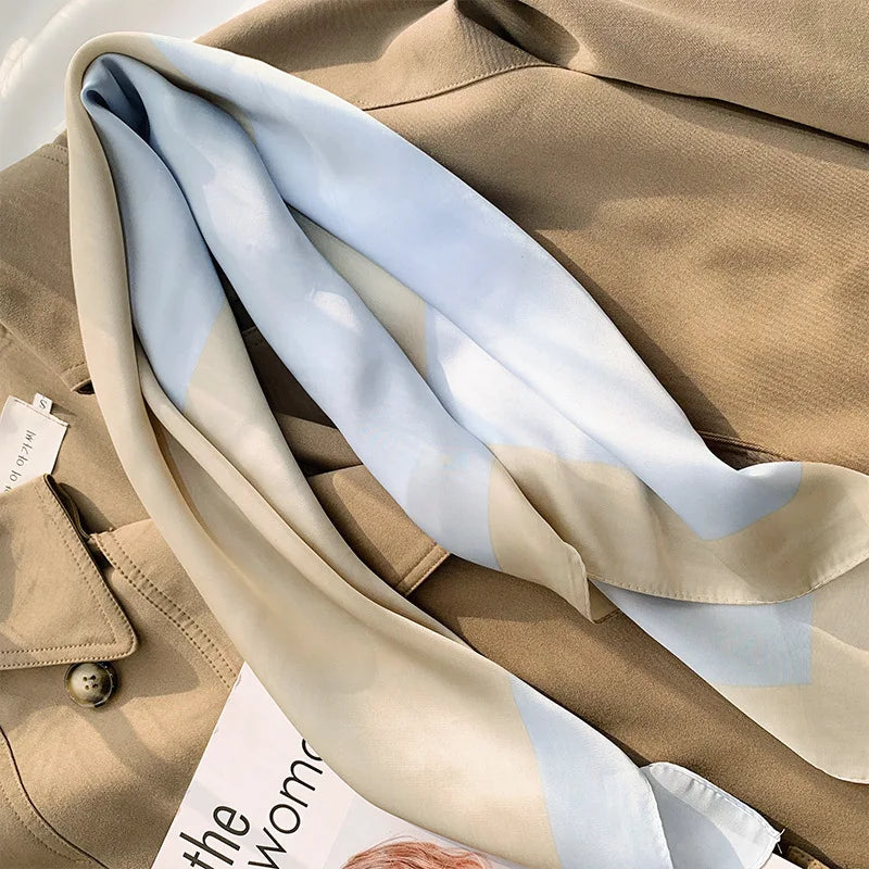 Luxury 2024 Plaid Print Silk Scarf for Women 70cm Shawl