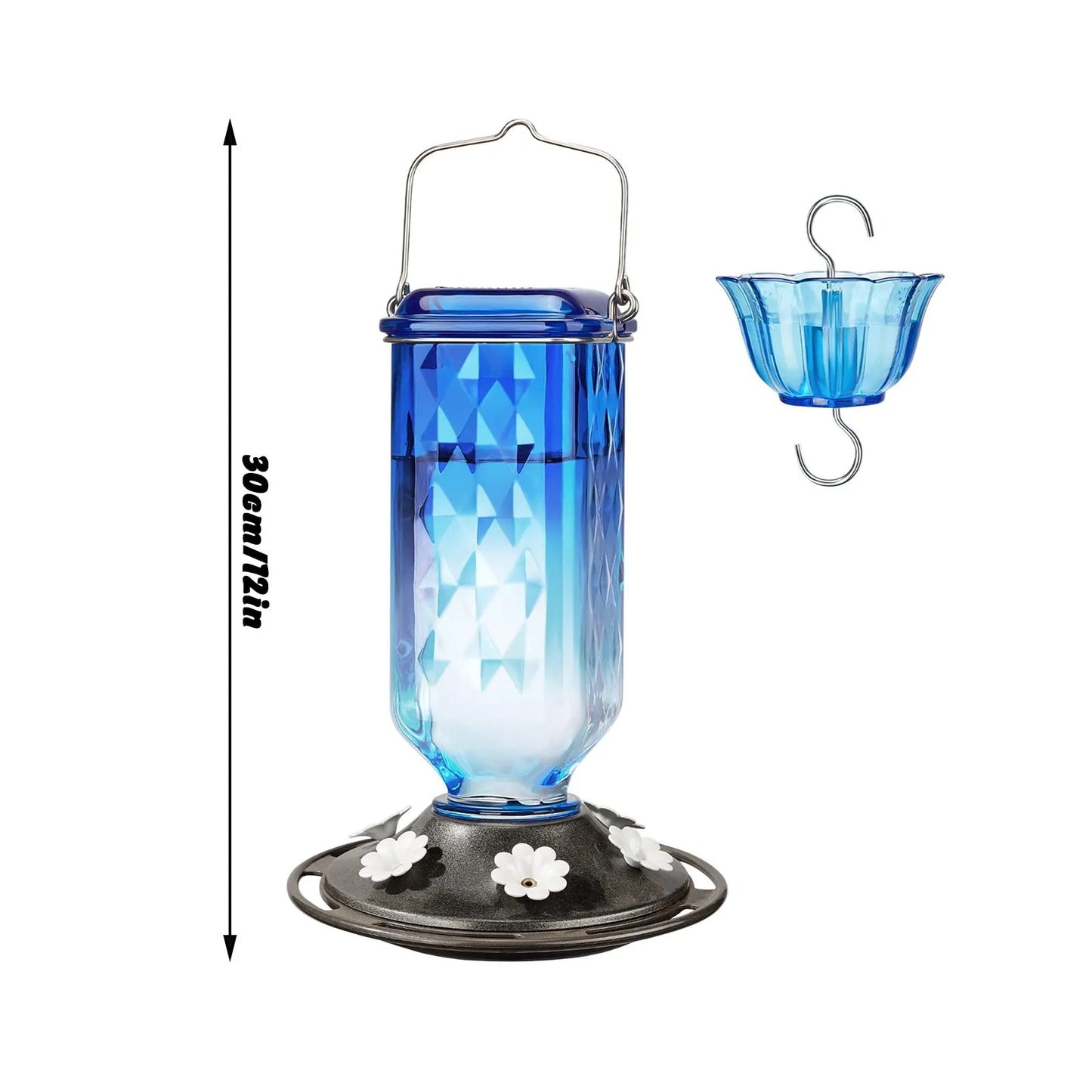 Glass Hummingbird Feeder with Ant Guard - 6 Flower Port Outdoor Bird Feeder for Garden Decoration, Easy Clean Nectar Dispenser