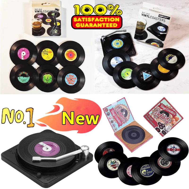Retro Vinyl Record Coasters Set - Heat Resistant Anti Slip Drink Mats for Home Decor - Available in 6 4 2 Pieces