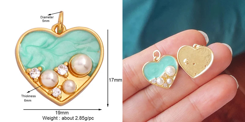 Classics Love Heart Star Zircon Focal Charm Pendant 18K Gold Plated Shell Pearl Jewelry