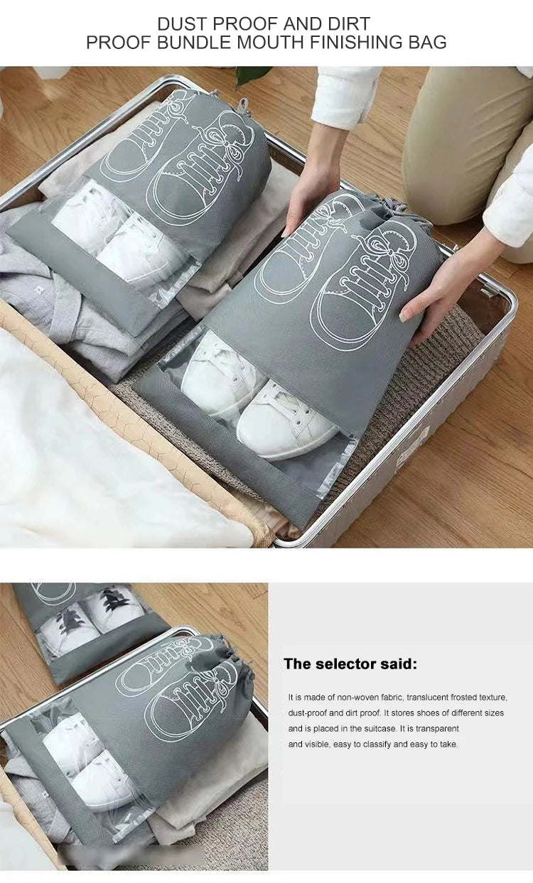 Portable Translucent Matte Non-woven Shoe Storage Bag Dust-proof Travel Organizer